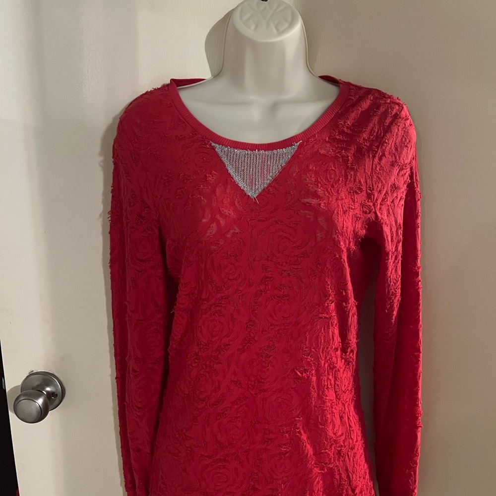 Red Lace Long Sleeve Top